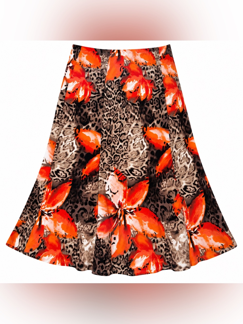 Susan Graver Orange Floral Leopard-Print Midi Skirt